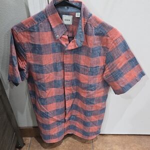 Howe Coral and Navy Plaid Short Sleeve Shirt